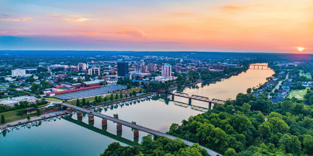 Aerial view of downtown Augusta, GA