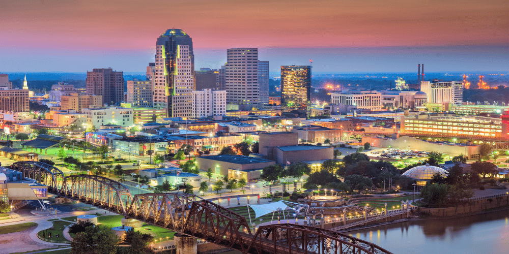 Aerial view of Shreveport and Bossier City, Louisiana